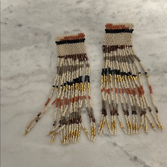 Beaded Fringe Earrings with Gold Bead Accents - Picture 6 of 7